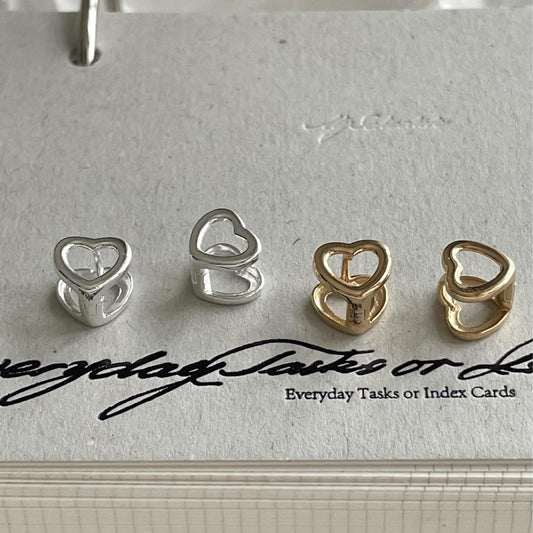 Pendientes de tuerca minimalistas en forma de corazón de plata de ley 925 con baño de oro, estilo dulce y fresco