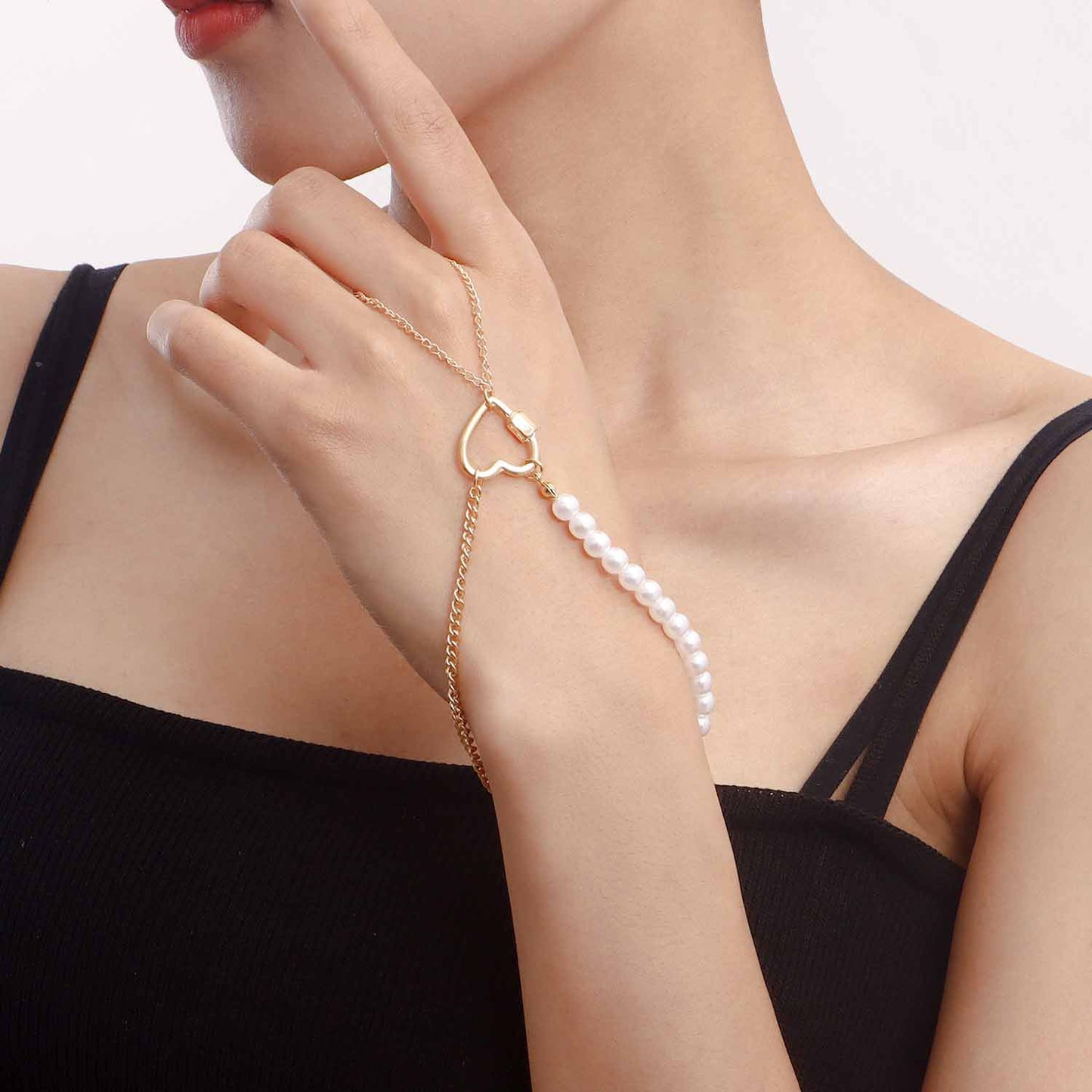 Bracciale Punk in Lega a Cuore con Intarsio di Strass da Donna, Accessorio di Moda Geometrico Elettroplaccato