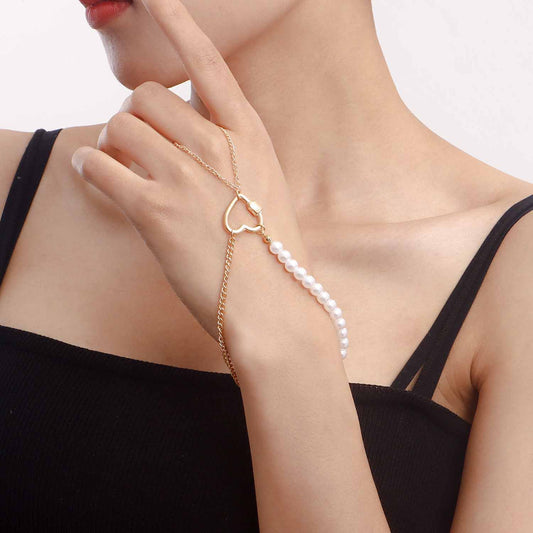 Pulsera de aleación con forma de corazón estilo punk para mujer, con incrustaciones de pedrería, accesorio de moda geométrico galvanizado