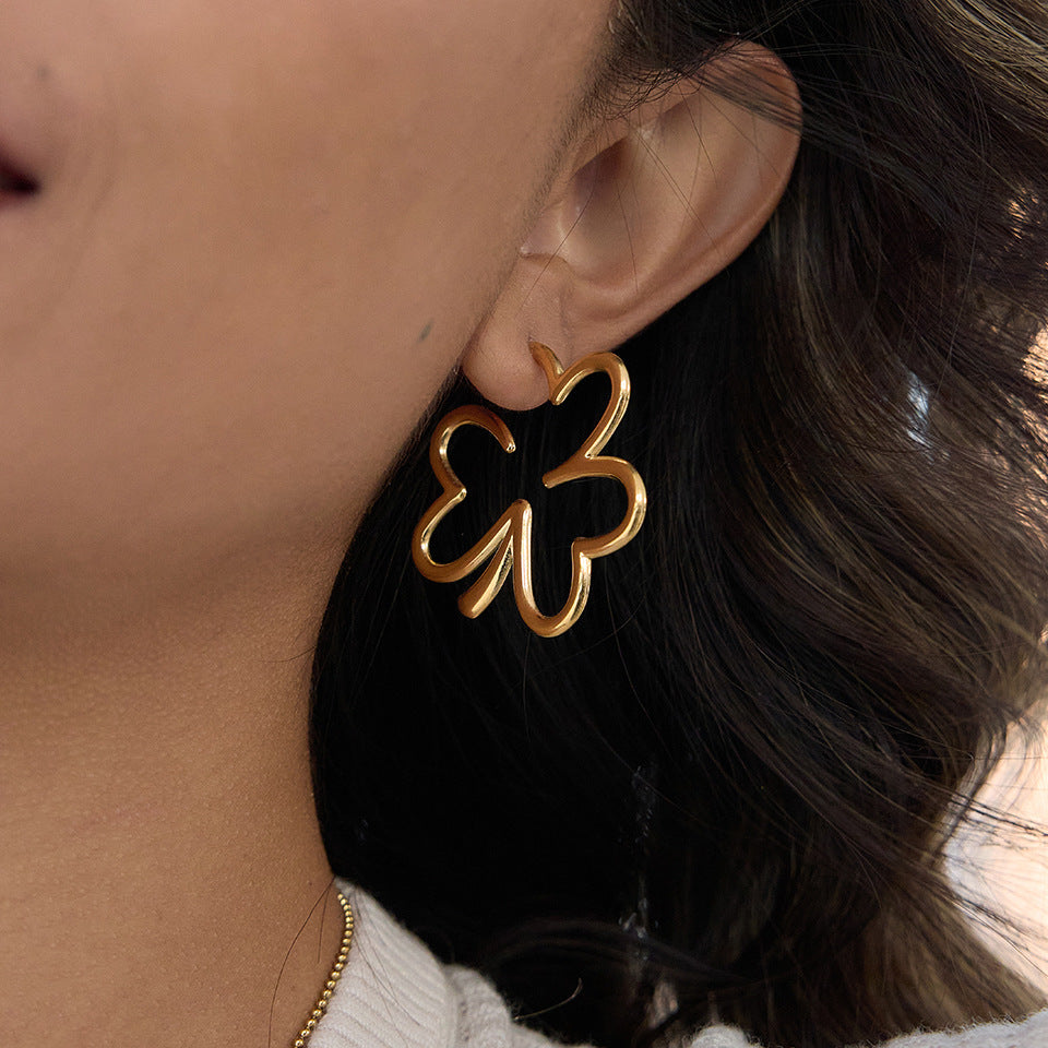 Elegant Geometric Floral Plated Stainless Steel Stud Earrings for Women