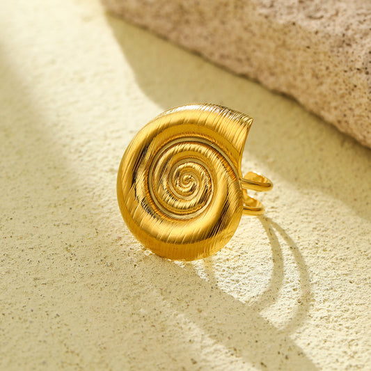 Anillo minimalista de acero inoxidable para mujer, inspirado en el océano, con forma de estrella de mar y textura enroscada, con acabado de lujo electrochapado
