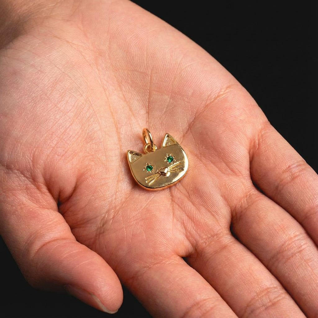 Minimalist Vintage Heart Cat Maple Leaf Cubic Zirconia Brass Plated Charm Bar