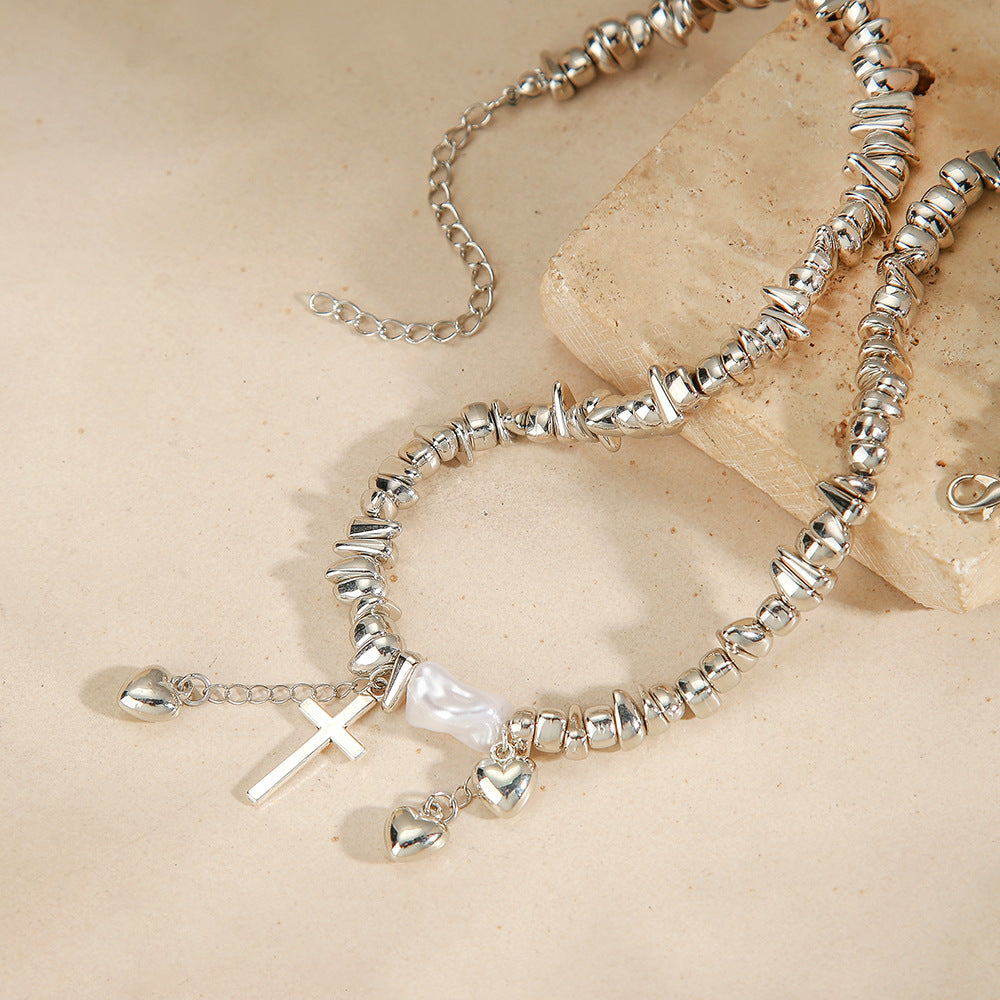 Minimalist Handmade Geometric Heart Metal Necklace Cable Chain