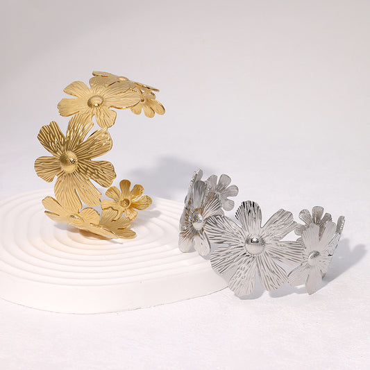 Elegant Floral Cuff Bracelet for Women in Stainless Steel with Plated Finish