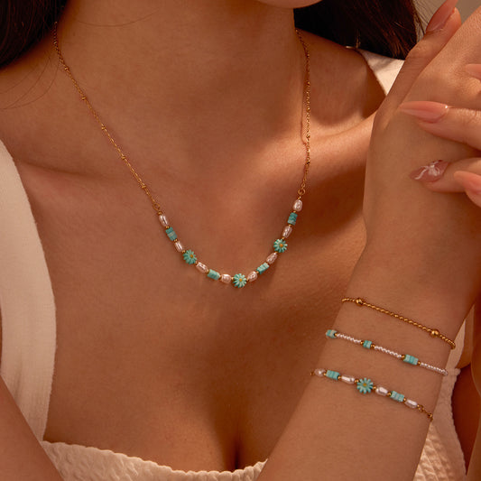 Collana Bohemien da Donna con Perline Geometriche in Acciaio Inossidabile con Finitura Placcata
