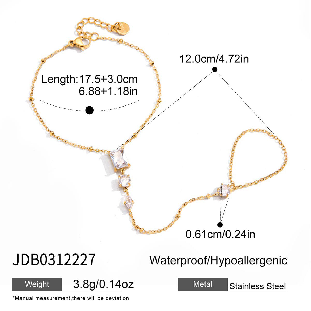 Elegant Geometric Stainless Steel Ring Bracelet Set with Cubic Zirconia for Women