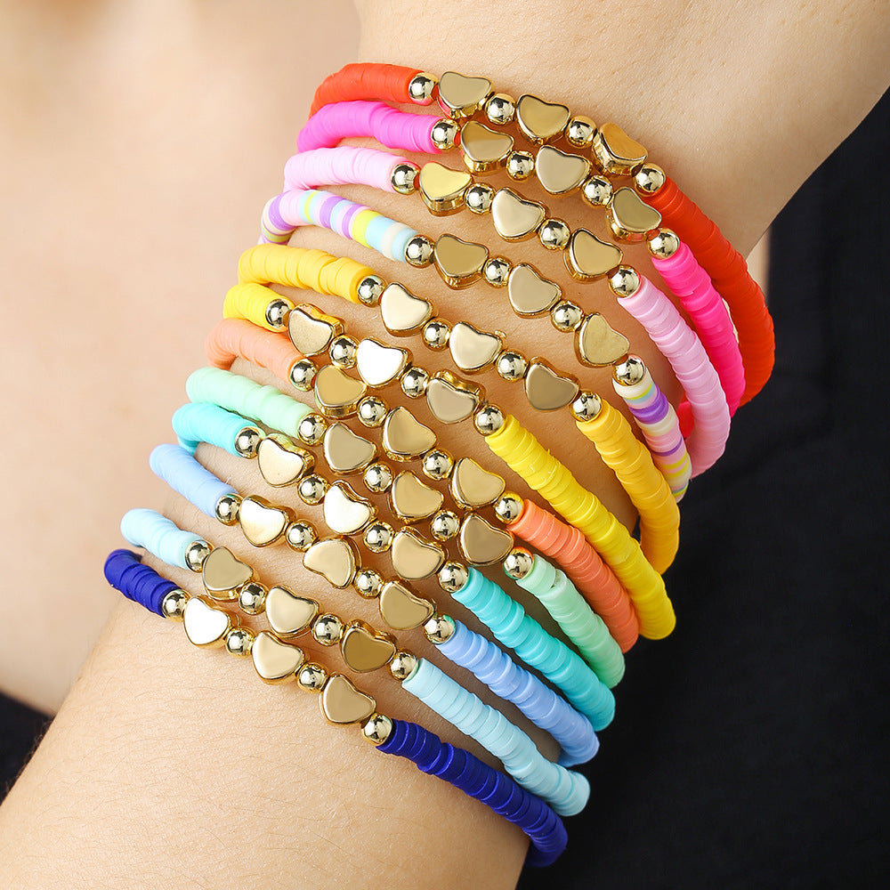 Colorful Resin Heart Bracelet with Brass Beads for Unisex
