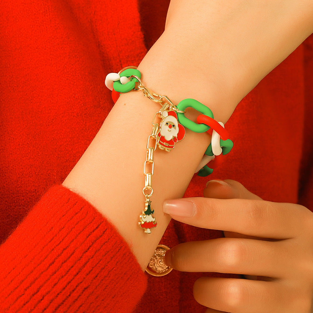 Colorful Christmas Santa Claus Bracelet Alloy Plated Unisex Holiday Jewelry
