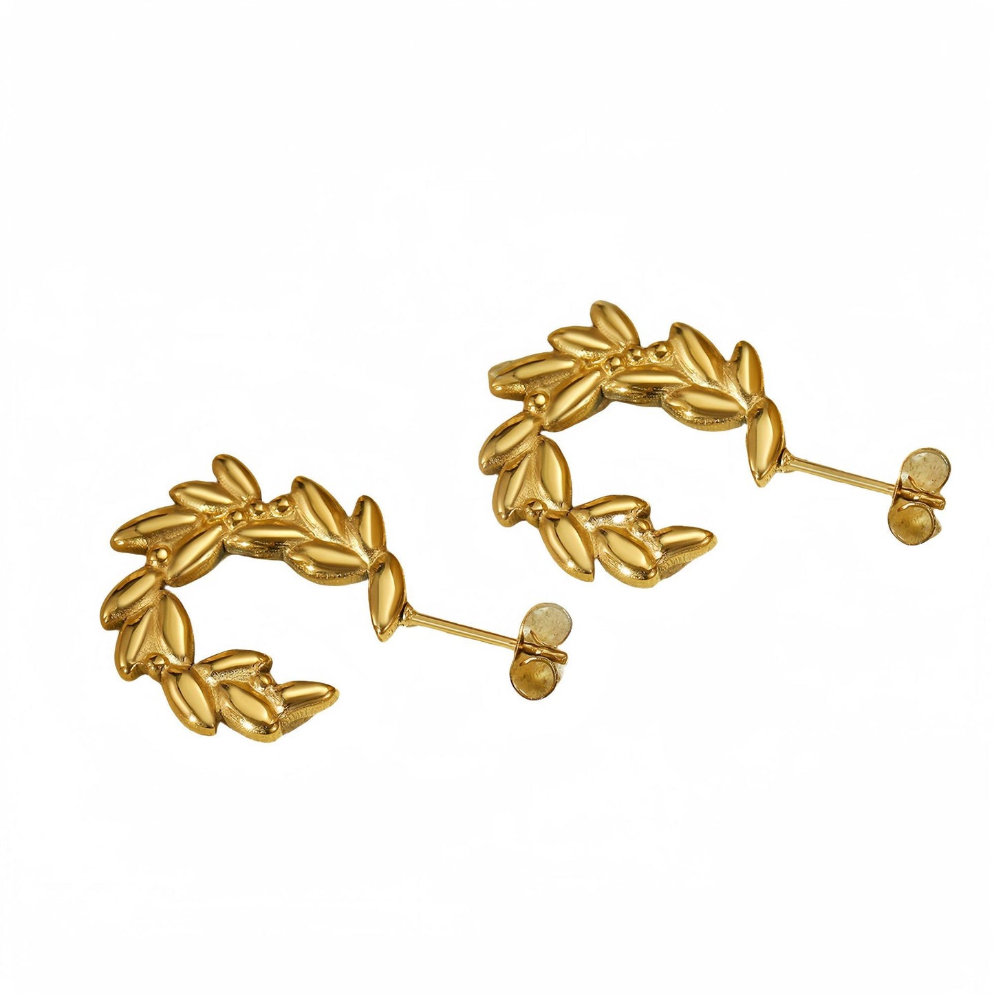 Pendientes Minimalistas de Acero Inoxidable con Forma de Espiga de Trigo Bañados en Oro para Mujer