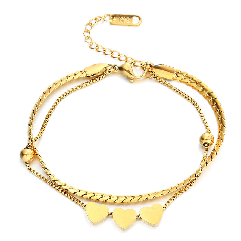 Minimalist Geometric Titanium Steel Bracelet for Women with Plated Finish Multi-Layer Winding Design