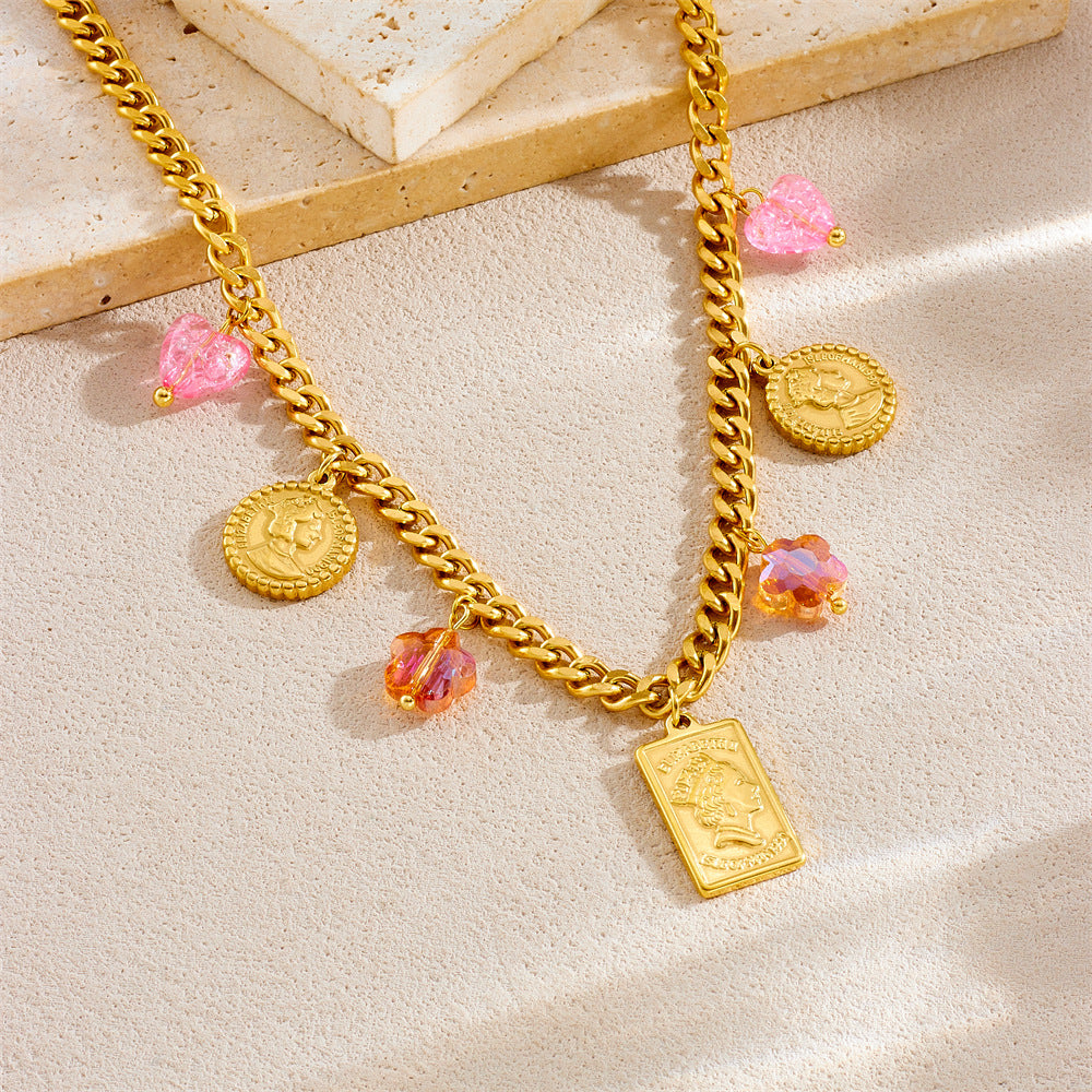 Set Collana con Ciondolo a Farfalla e Bracciale in Acciaio Inossidabile con Finitura Placcata, Stile Vintage