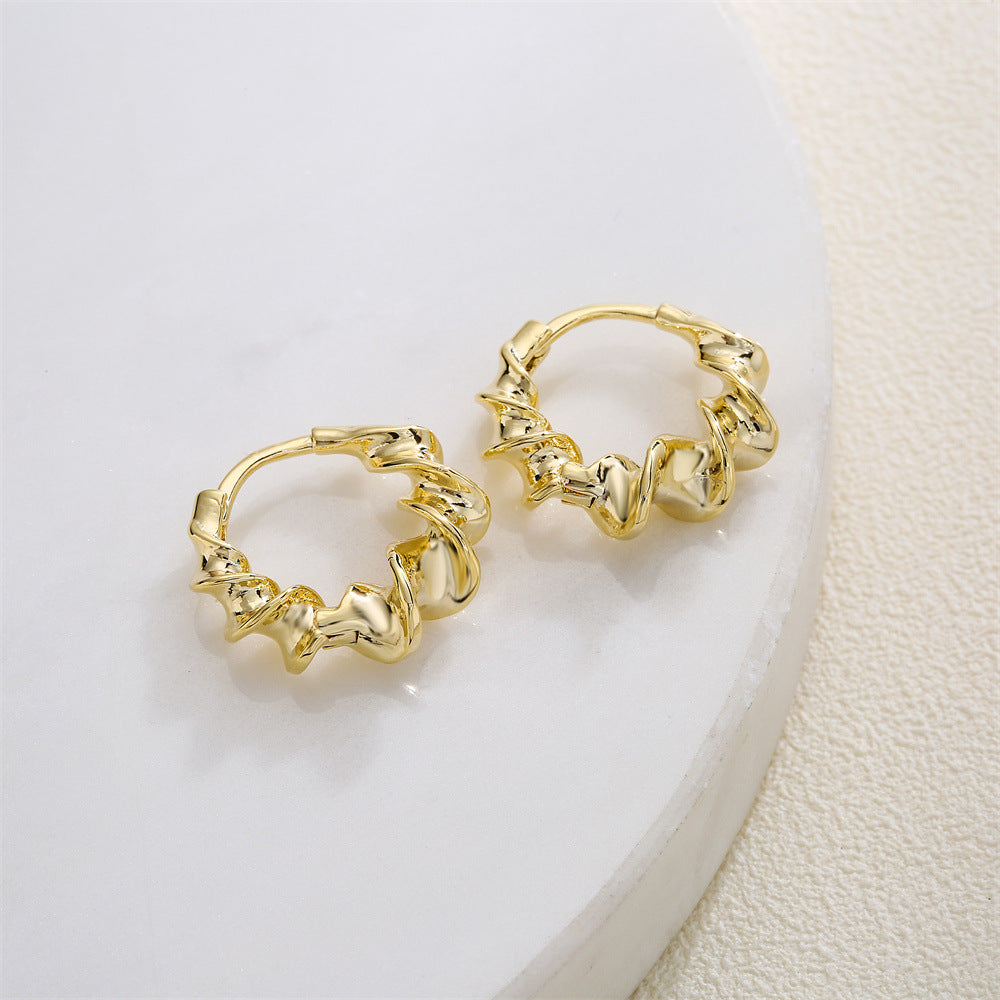 Minimalist Geometric Copper Hoop Earrings with 14K Gold Plating and 925 Sterling Silver Posts for Women