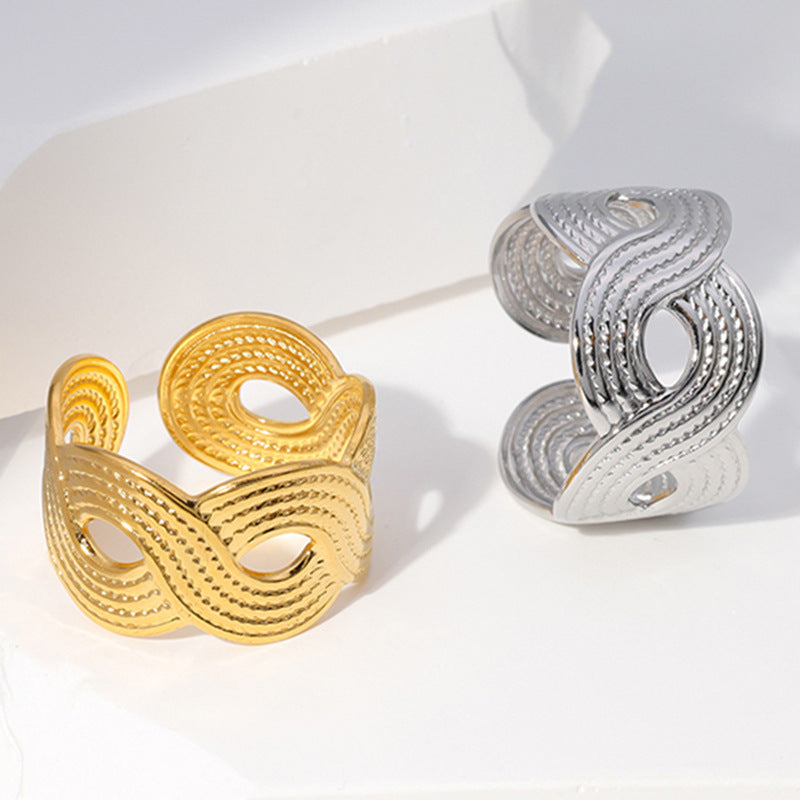 Minimalist Wave-Shaped Stainless Steel Adjustable Ring with Plated Finish for Men and Women