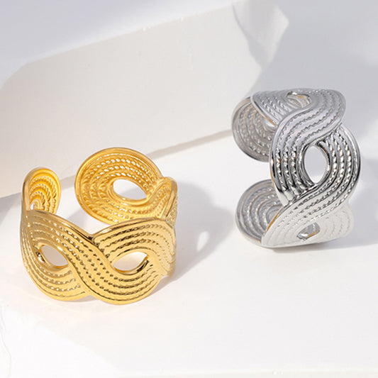 Minimalist Wave-Shaped Stainless Steel Adjustable Ring with Plated Finish for Men and Women