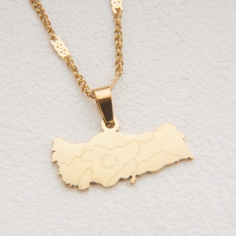 Minimalist Map City Pendant Necklace for Unisex in Stainless Steel with Titanium Steel Charm and Electroplated Finish