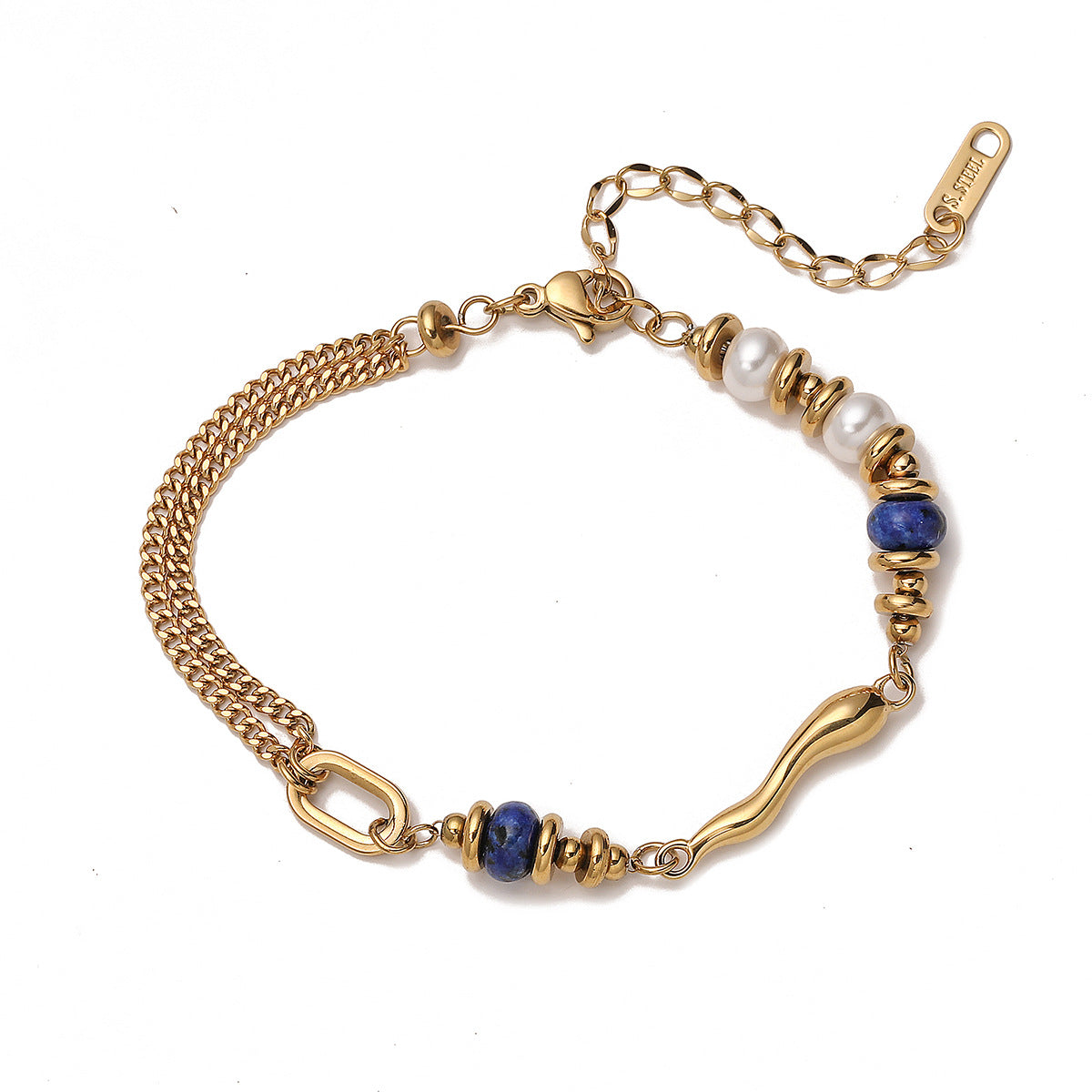 18K Gold Plated Geometric Pearl Stainless Steel Bracelet for Women