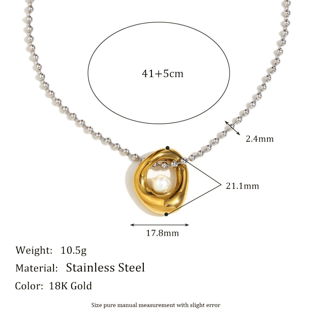 Minimalist Geometric U-Shaped Pendant Necklace for Women Stainless Steel with 18K Gold Plating Round Bead Chain