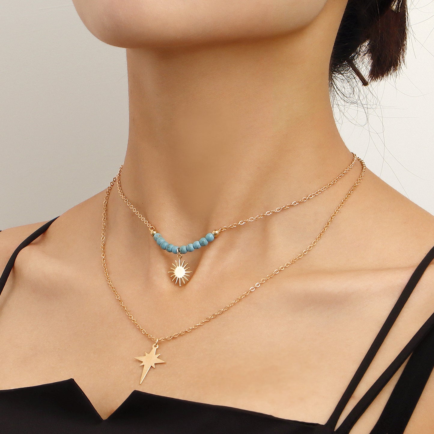 Minimalist Geometric Two-Tier Clavicle Necklace in Alloy with Plated Finish for Women