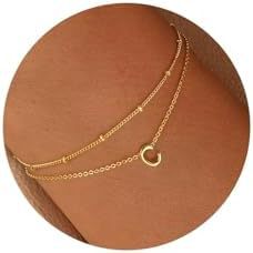 Minimalist Gold Plated Stainless Steel Letter Charm Bracelet Unisex Double Layer Beaded Chain