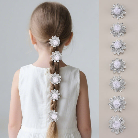 Minimalist Sweet Children's Hair Clip with 3D Floral Design, Ruffled Bow and Net Trim, Plastic Resin Hairpin for Girls