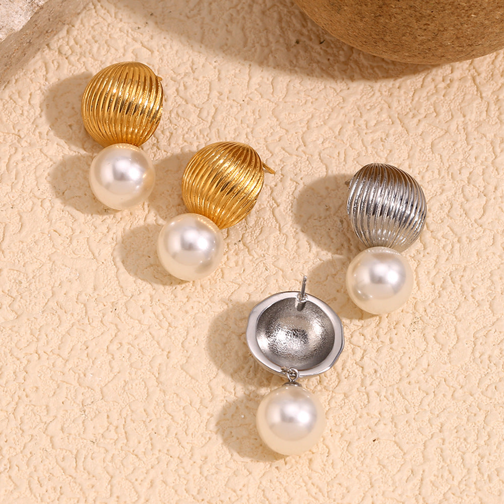 Pendientes de perlas de imitación con diseño de globo aerostático, de acero inoxidable chapado en oro, redondos, geométricos, elegantes y vintage para mujer