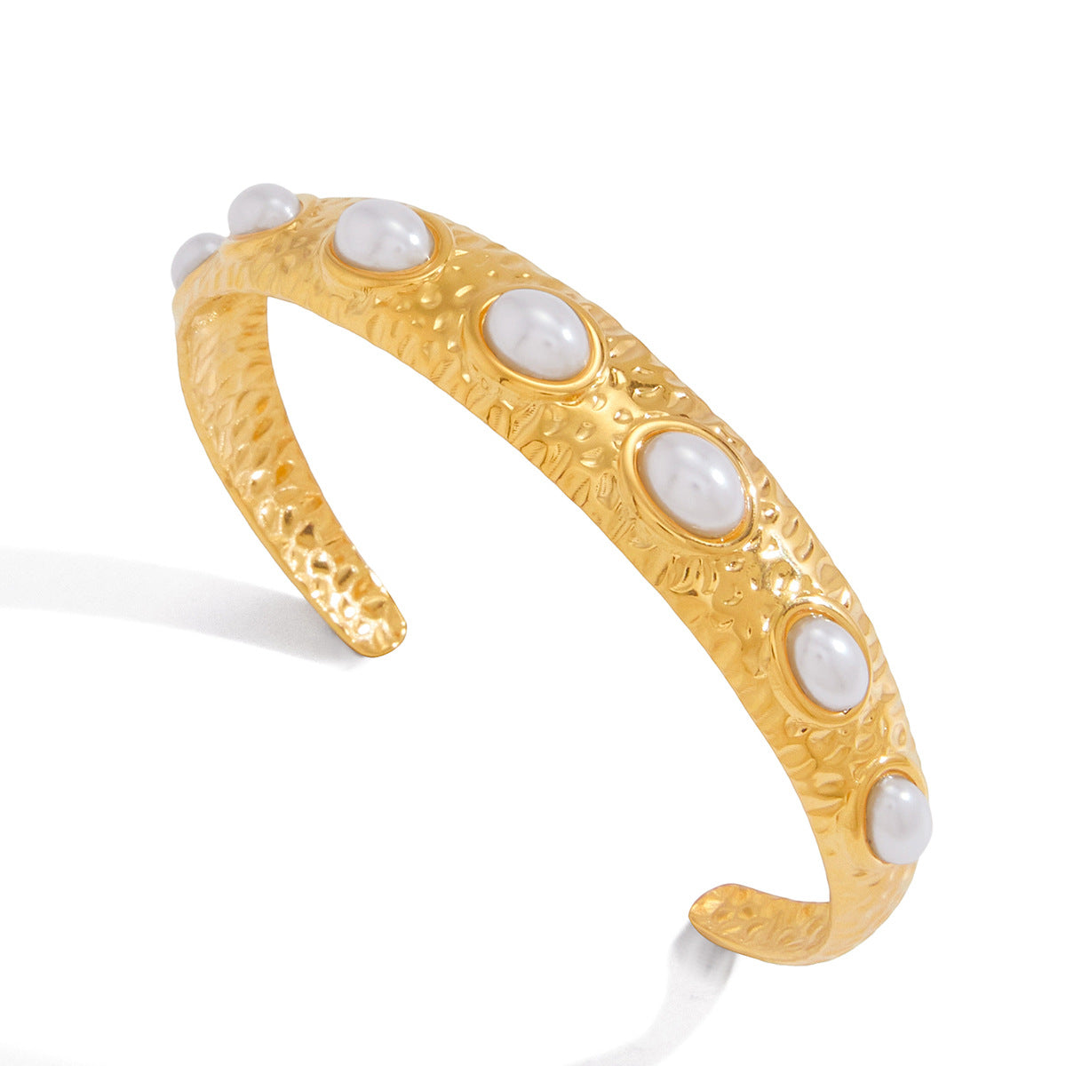 Oval Geometric Stainless Steel Resin Pearl Plated Bracelet for Women
