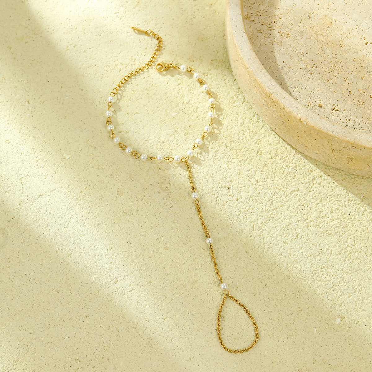 Light Luxury 18K Gold Plated Stainless Steel Chain Bracelet with Pearl for Women