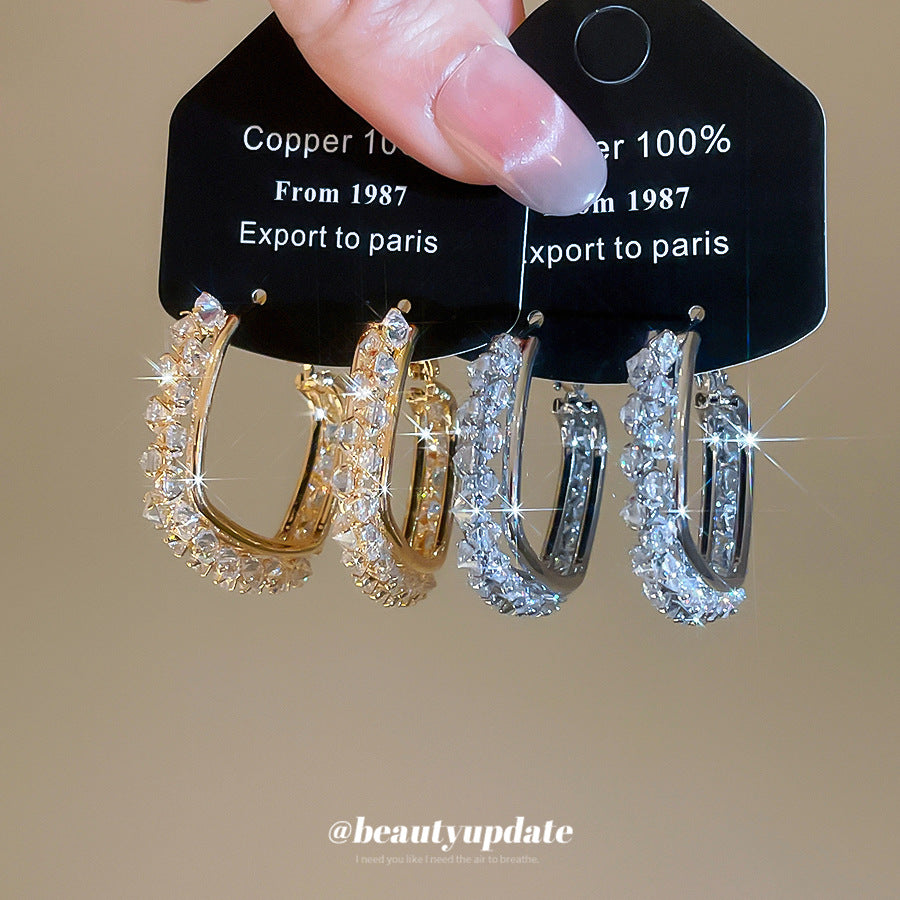 Orecchini a Perno Quadrati Geometrici Minimalisti di Lusso in Ottone con Intarsio in Zircone per Donna