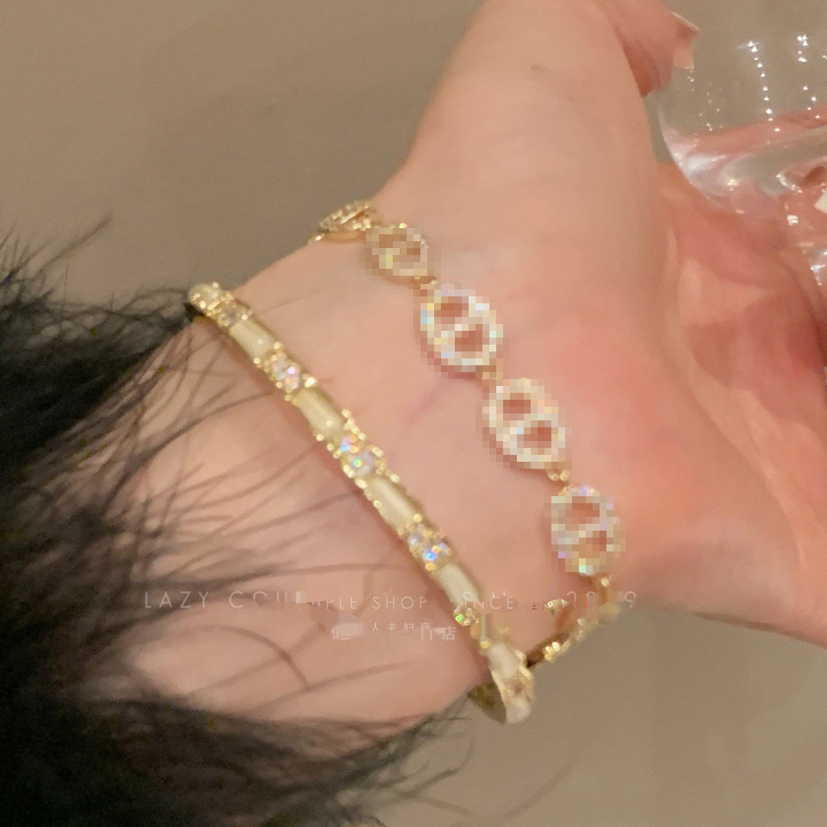 Luxury Sweet Gold Plated Brass Geometric Cubic Zirconia Inlay Bracelet for Women