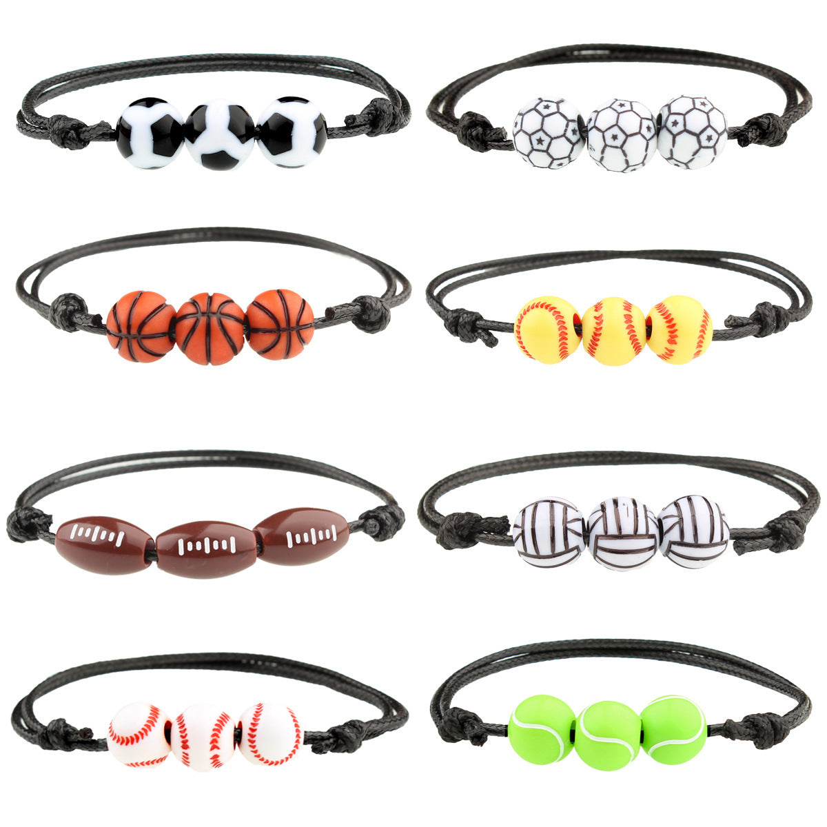 Sporty Geometric Acrylic Ball Beaded Bracelet Unisex Handmade Waxed Cord