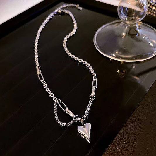 Minimalist Sharp Heart Pendant Necklace for Women in Titanium Steel with Vacuum Plating Finish