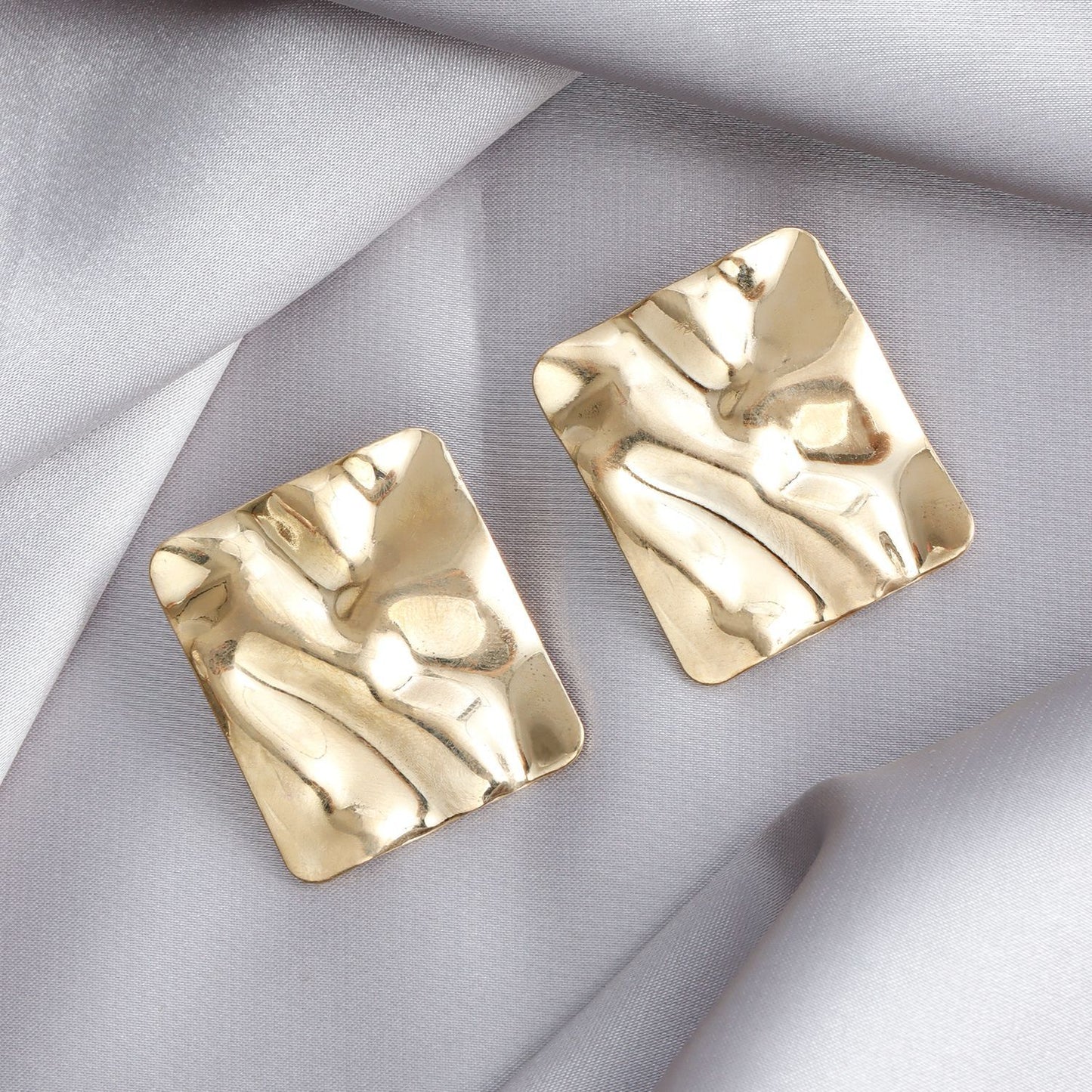 Minimalist Geometric Square Polished Stud Earrings for Women in Alloy with Plated Finish