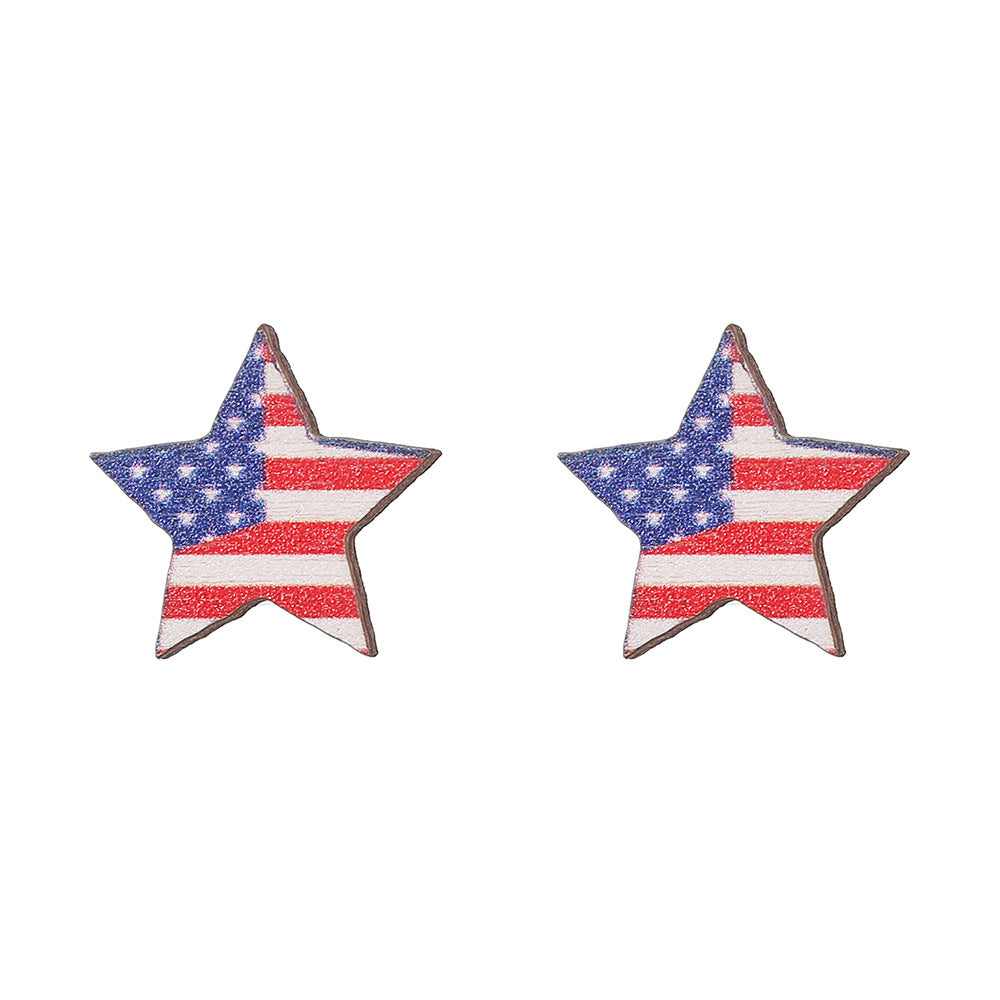 Round Heart Star Geometric Wood Stud Earrings with Stainless Steel Posts