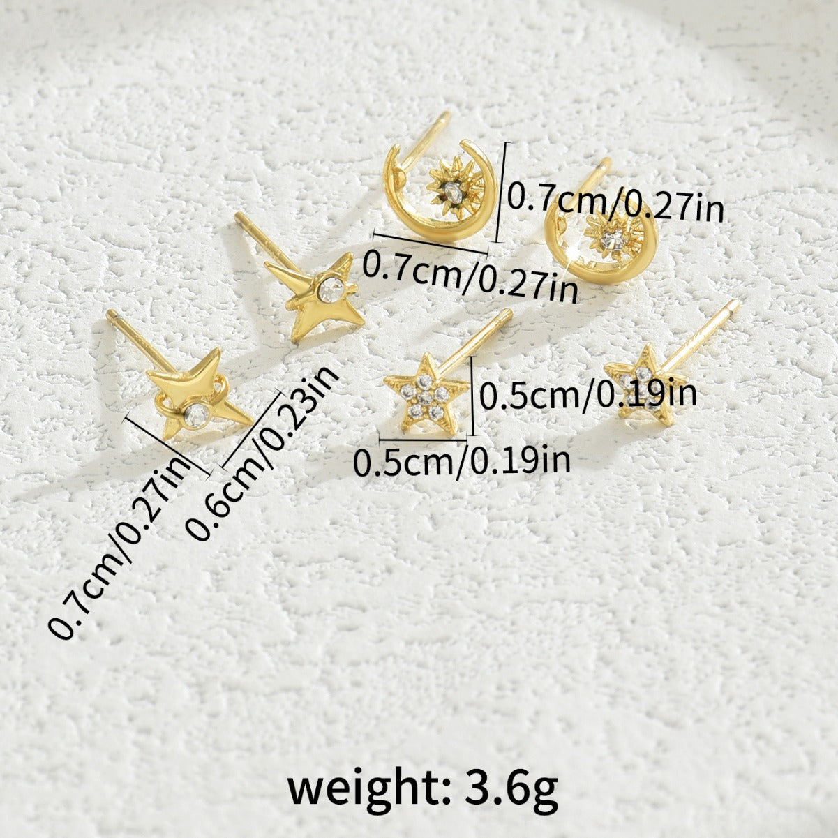 Aretes de cobre minimalistas con incrustaciones de circonita en forma de estrella para mujer con postes de acero inoxidable