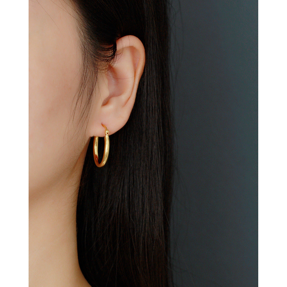 Minimalist 925 Sterling Silver Polished Round Geometric Hoop Earrings for Women