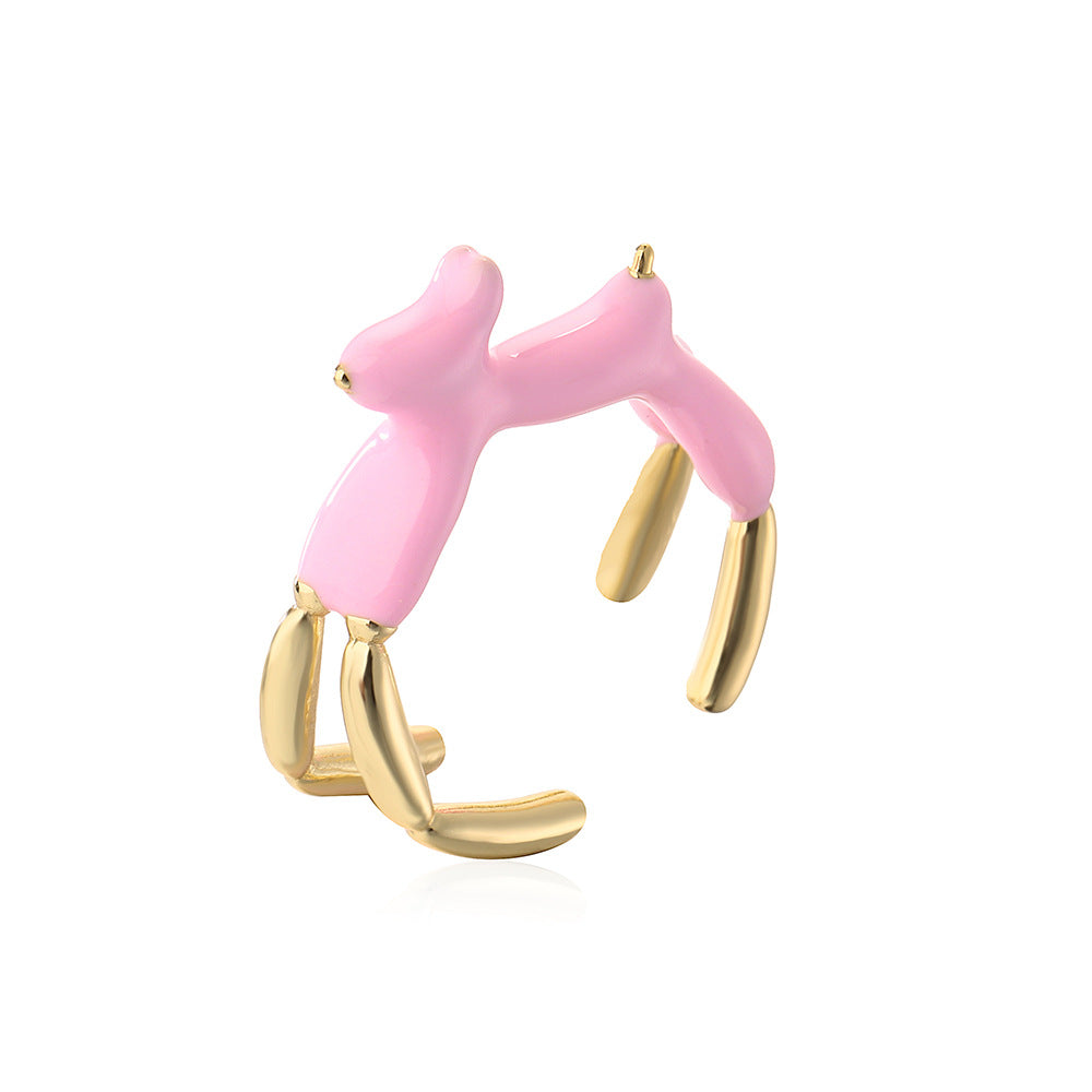 INS Style Abstract Animal Shaped Adjustable Ring in Copper with 18K Gold Plating and Enamel Finish for Women
