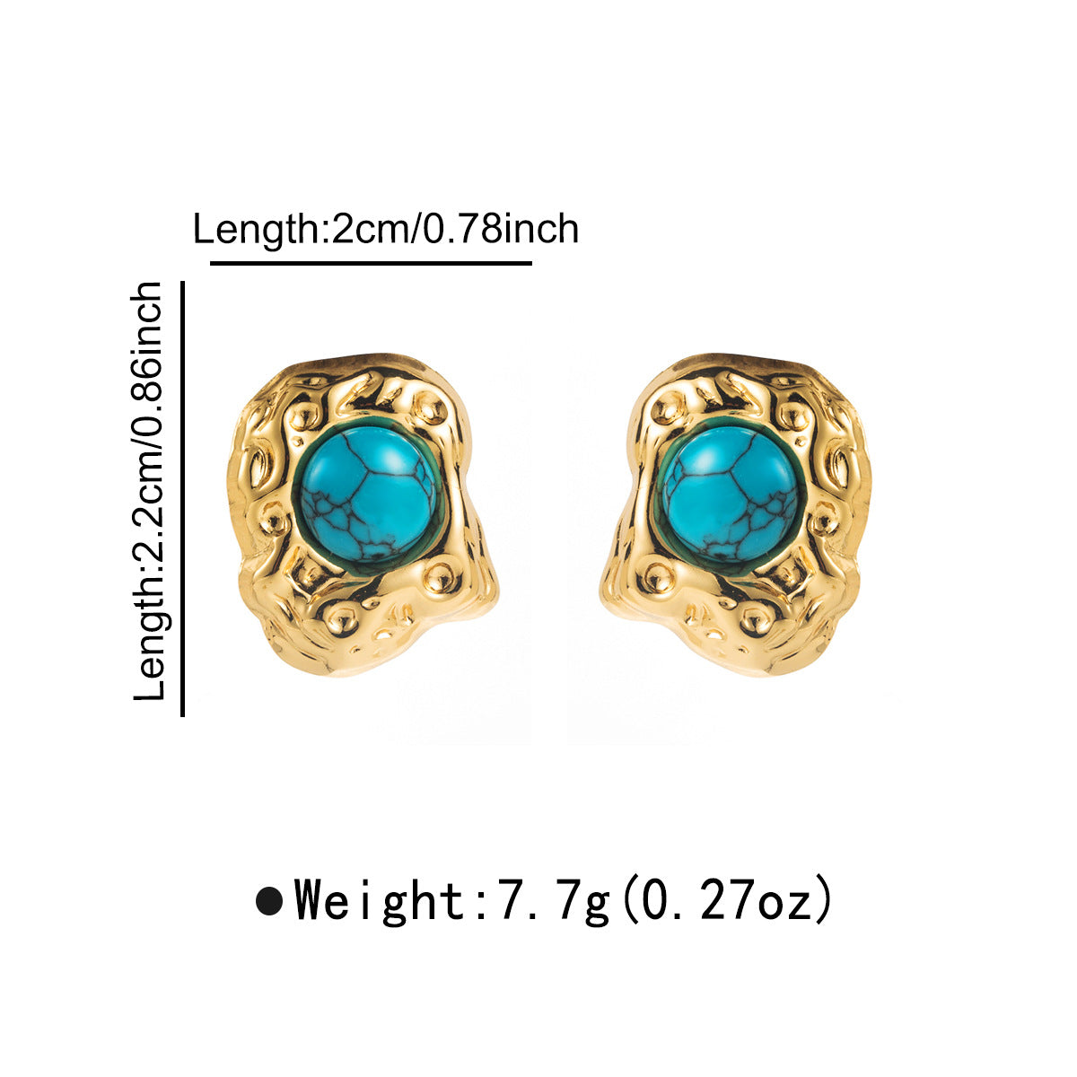 Pendientes de tuerca geométricos minimalistas vintage de acero de titanio con incrustaciones de turquesa y acabado chapado