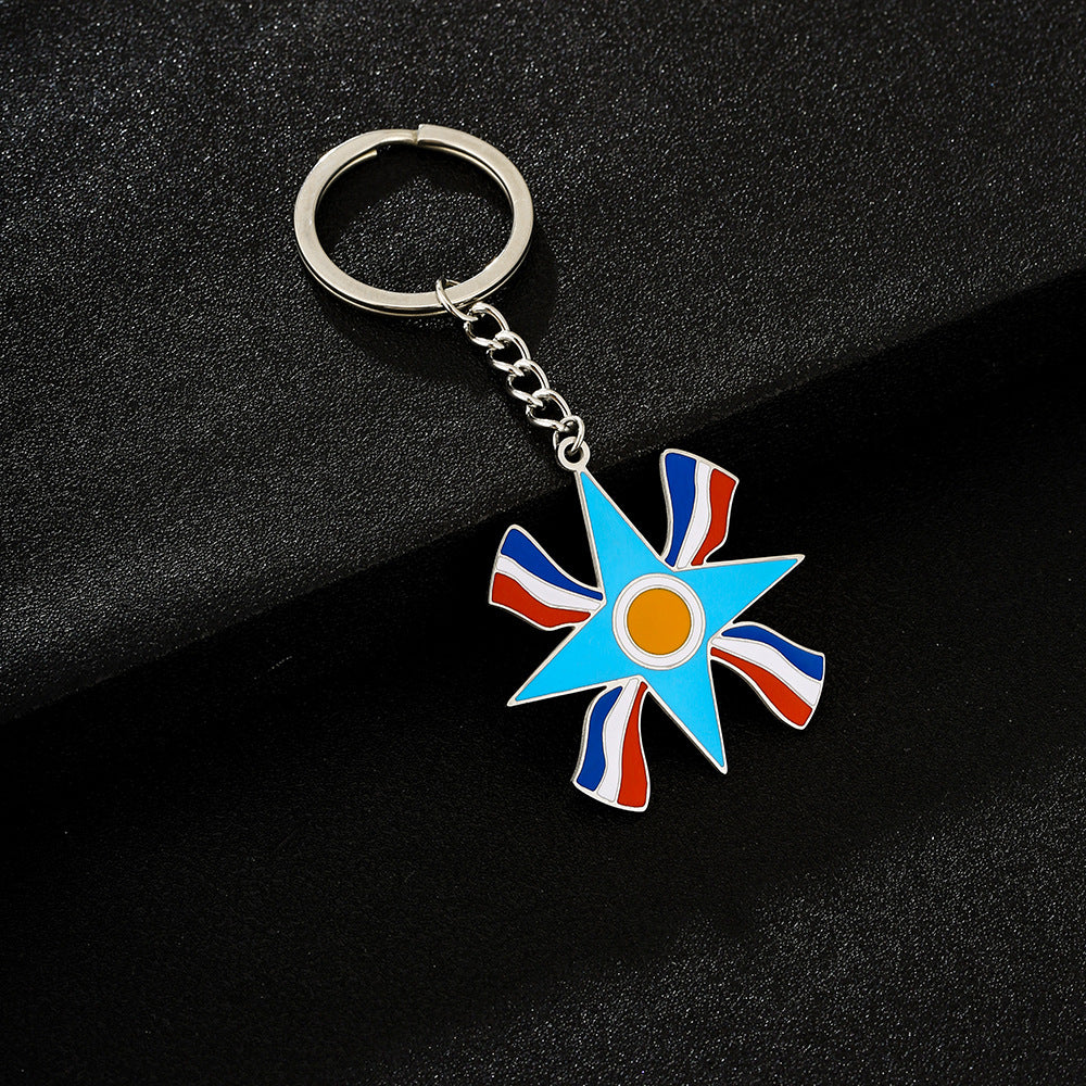 Llavero con Colgante de la Bandera Asiria en Acero Inoxidable para Hombres y Mujeres, Accesorio de Moda