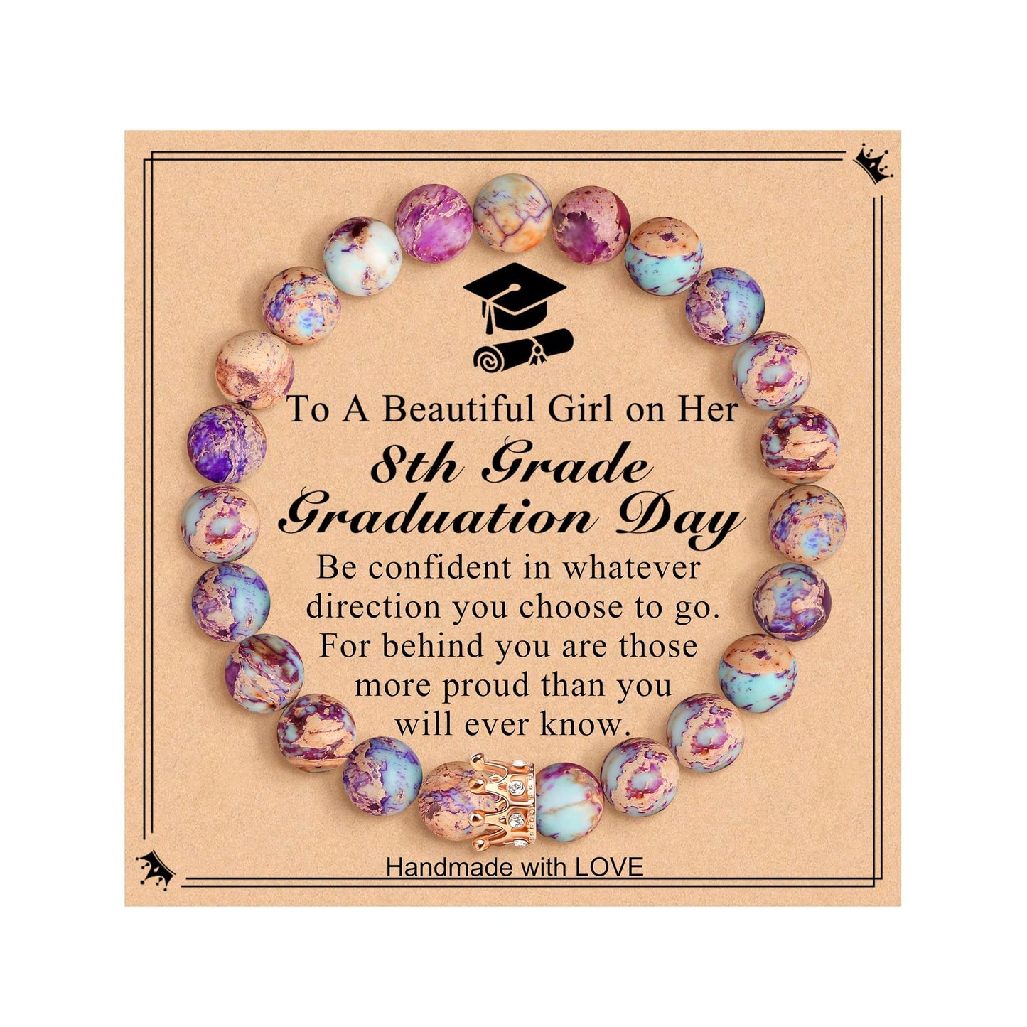 Elegant Crown Brass Bracelet with Natural Agate and Rhodochrosite Beads