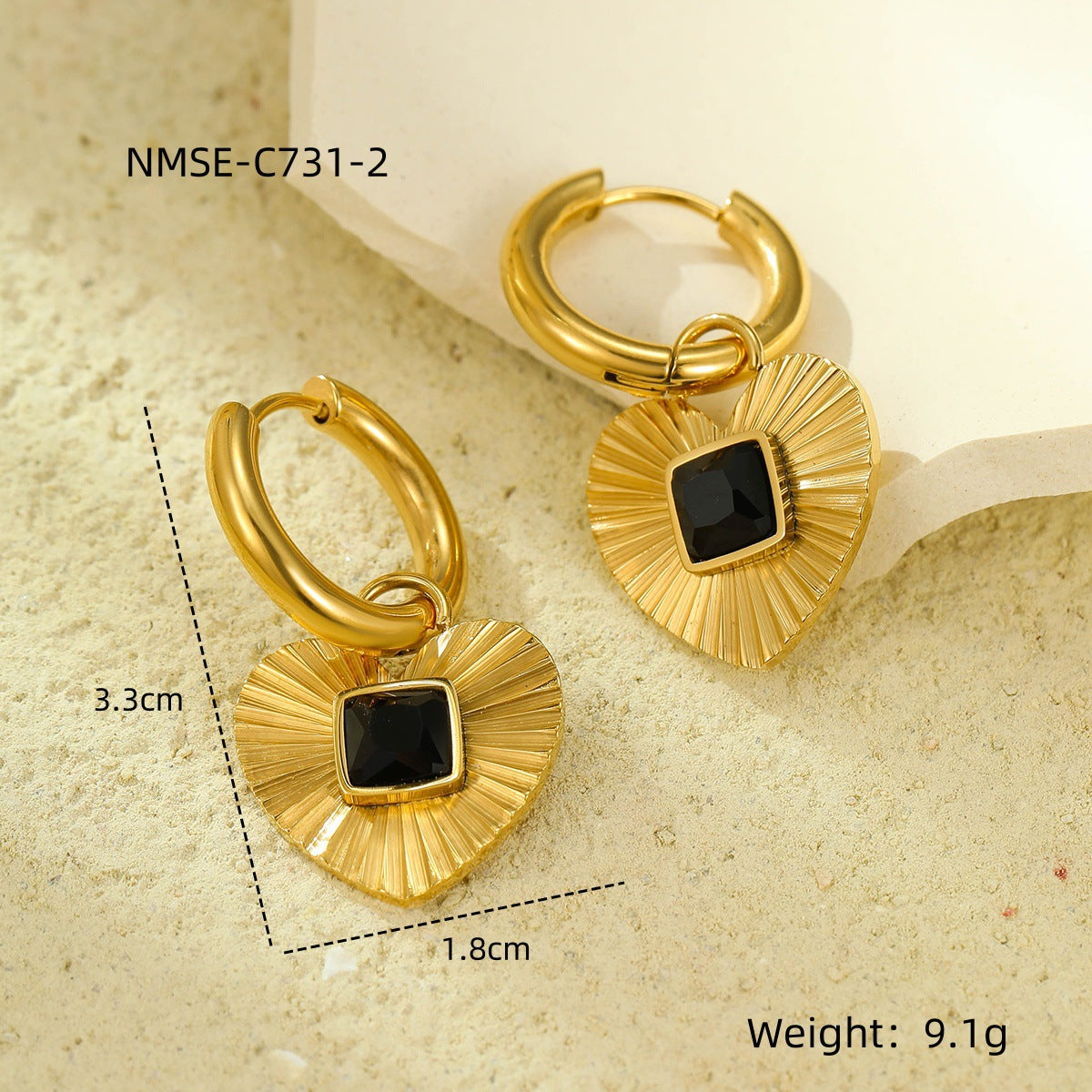 Pendientes colgantes geométricos de corazón chapados en oro de 18 quilates estilo vintage para mujer