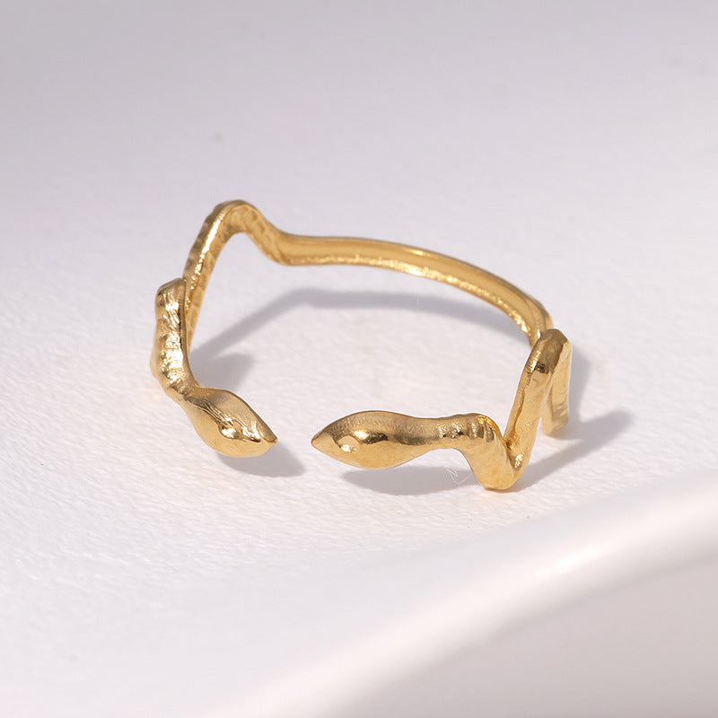 Anello Aperto a Serpente Minimalista alla Moda Placcato Oro 18K, Gioielli in Acciaio Inossidabile da Donna
