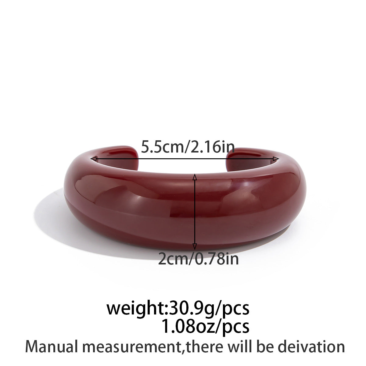 Bracciale a cerchio da donna, aperto, ampio, geometrico minimalista a forma di C con finitura in resina lucida