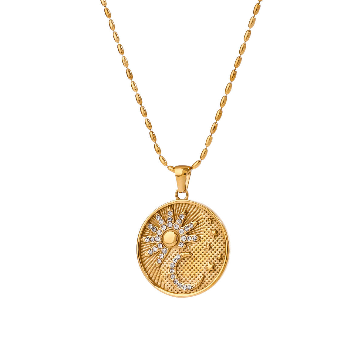 Luxury Elegant 18K Gold Plated Geometric Star Diamond Inlay Titanium Steel Necklace for Women