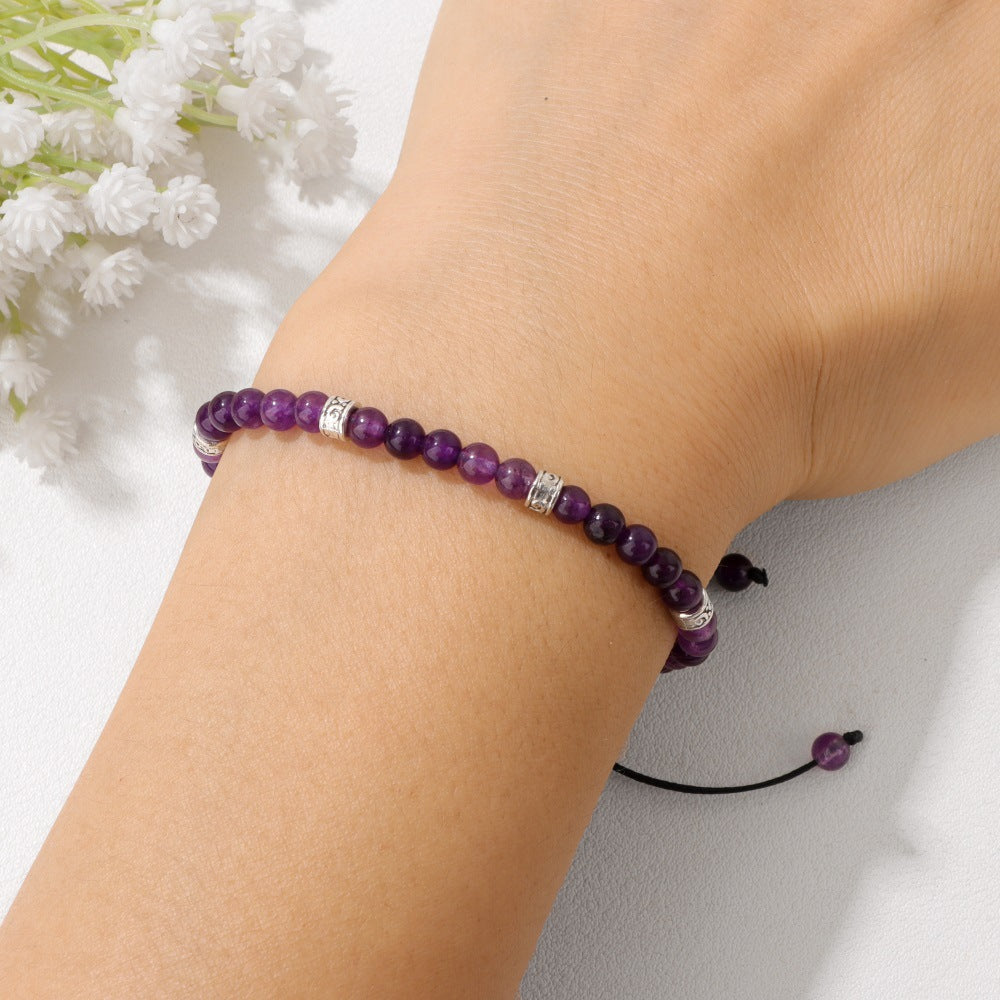 Vintage Minimalist Round Lapis Lazuli Amethyst Beaded Bracelet Unisex Woven Rope Jewelry