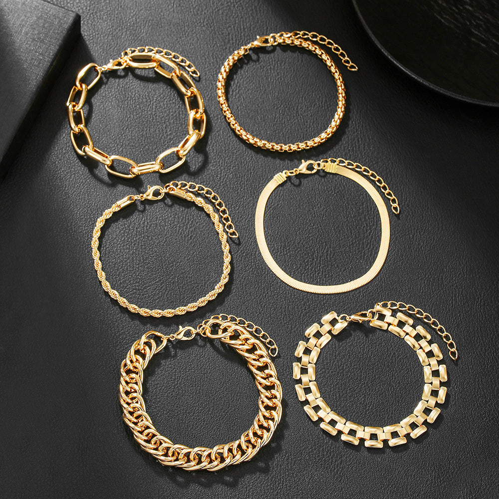 Geometric Round Plated Iron Rope Snake Chain Bracelet Set