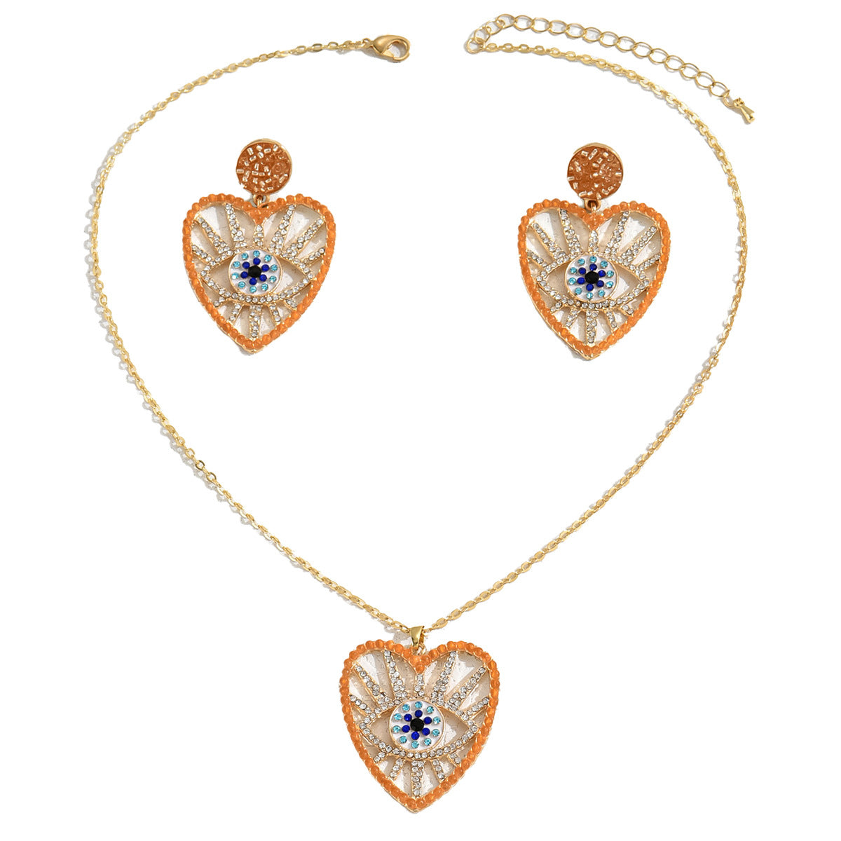 Fashionable Heart-Shaped Rhinestone-Set Alloy Necklace and Earrings Set for Women with Delicate Clavicle Chain