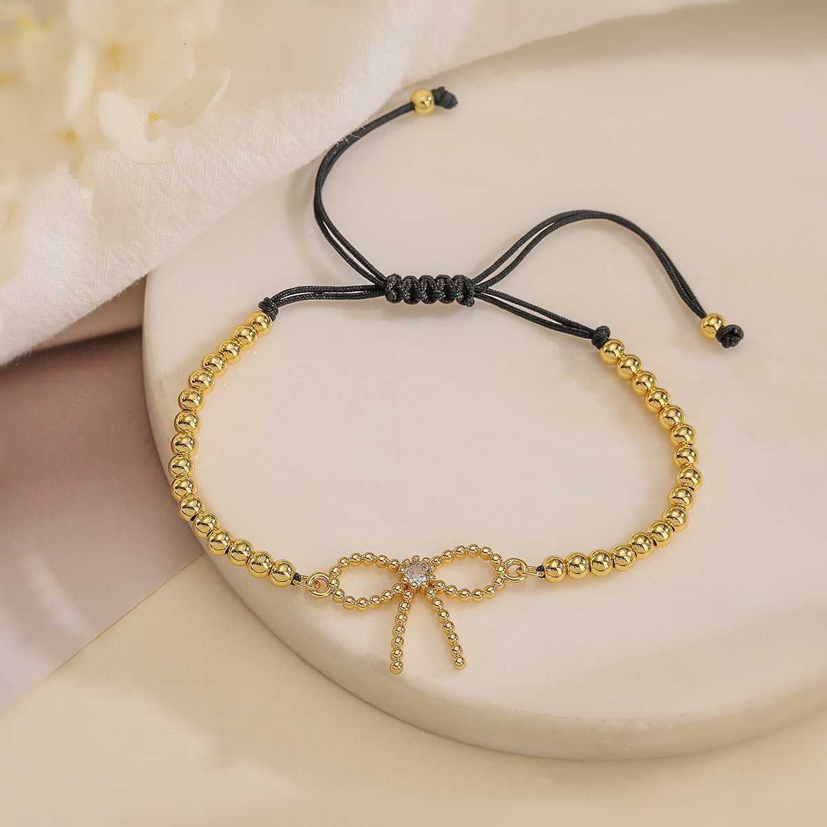 Minimalist Bowknot Shaped Copper Bracelet with Micro-Paved Zirconia for Women