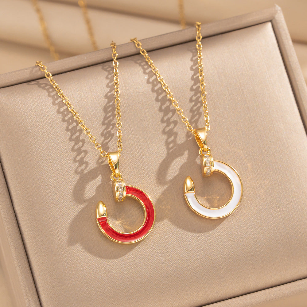 Collar de acero de titanio chapado en oro de 18 quilates, geométrico irregular, de lujo ligero para mujer con colgante de cobre