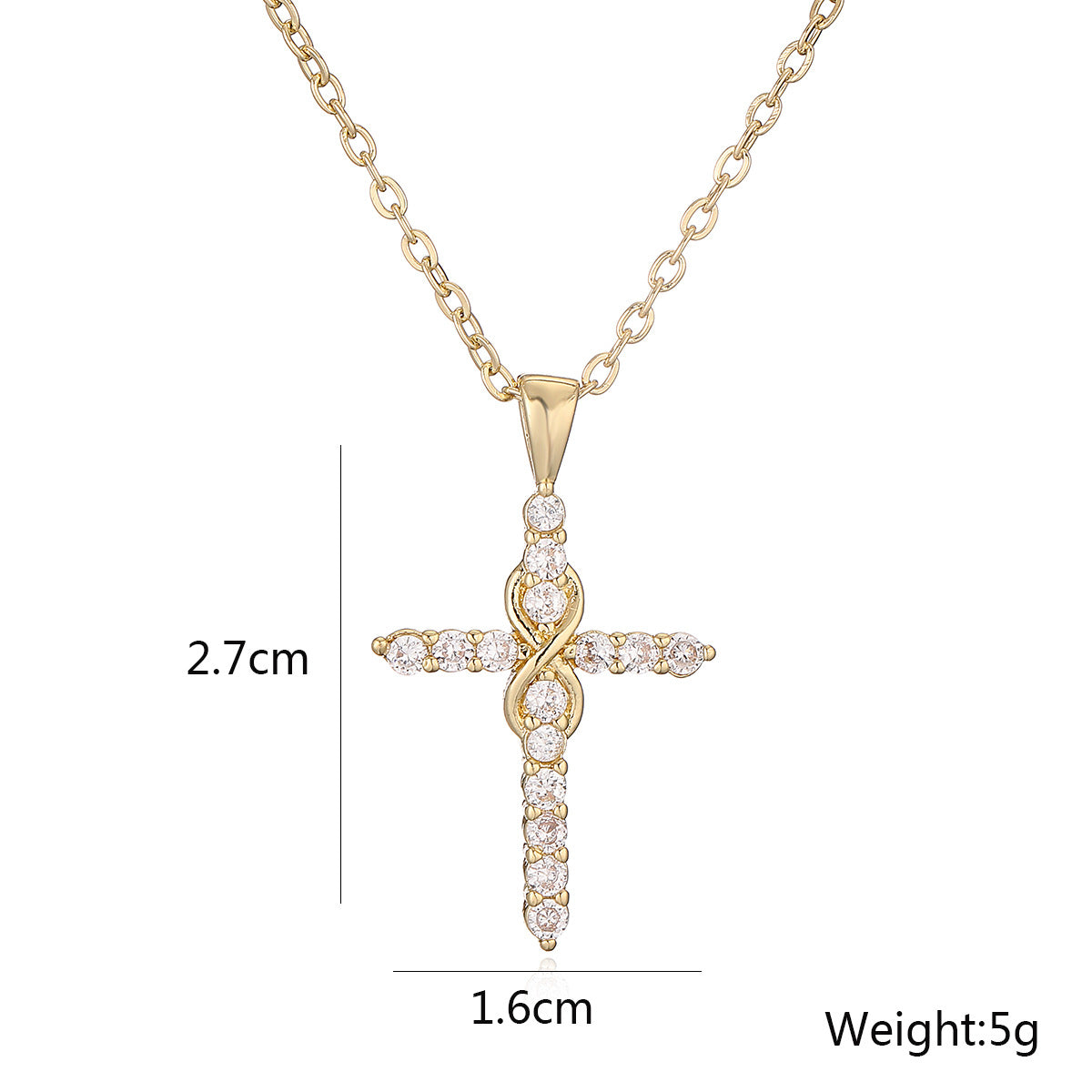 Collar con Colgante de Cruz Geométrica Minimalista para Mujer con Base de Cobre Bañado en Oro de 18K e Incrustaciones de Zirconia