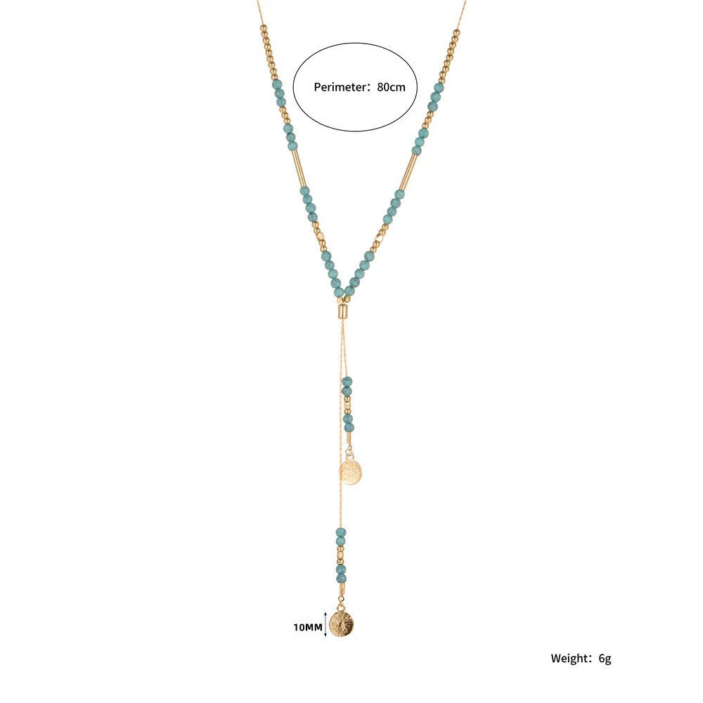 Bohemian Geometric Faux Turquoise Plated Alloy Multi-Layer Snake Chain Necklace for Women